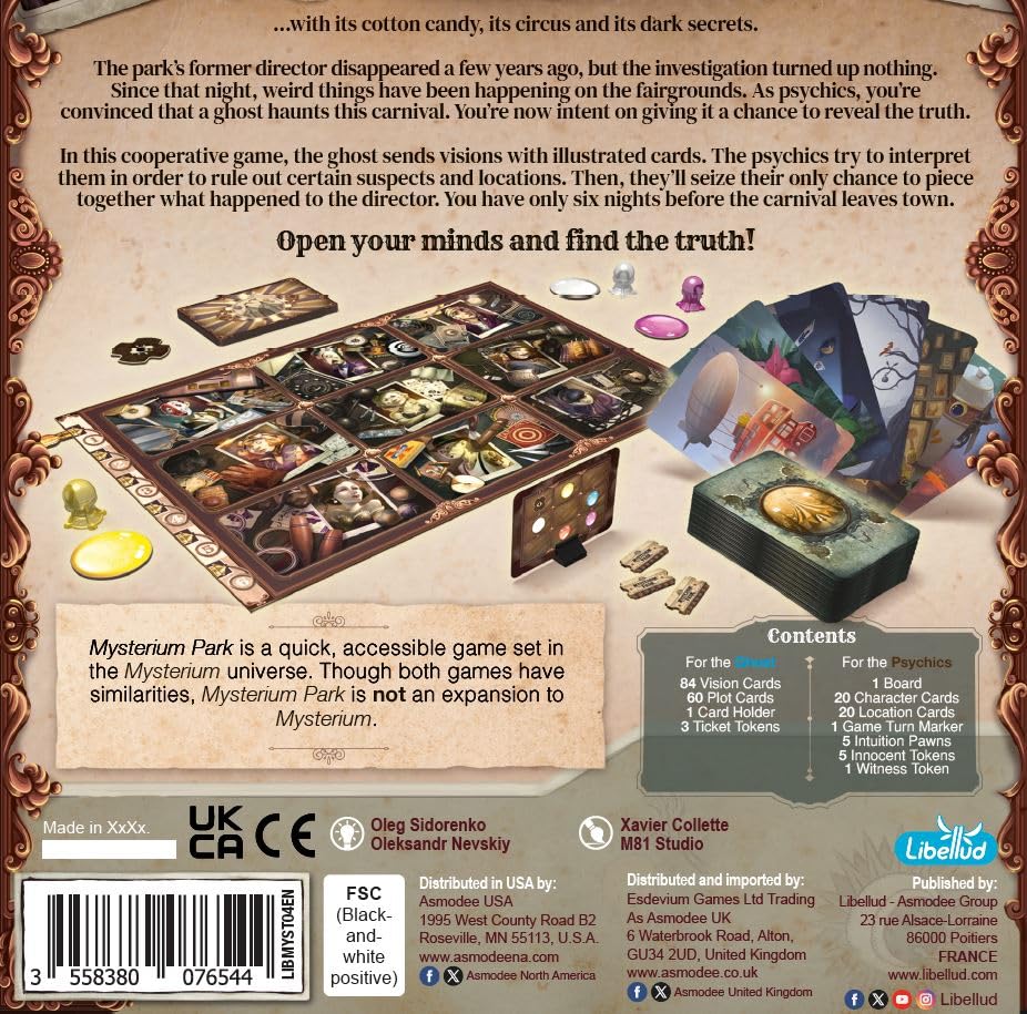 Asmodee Mysterium Park Board Game - Uncover Dark Secrets in a Charming Carnival Setting, Cooperative Mystery for Kids & Adults, Ages 10+, 2-7 Players, 28 Minute Playtime