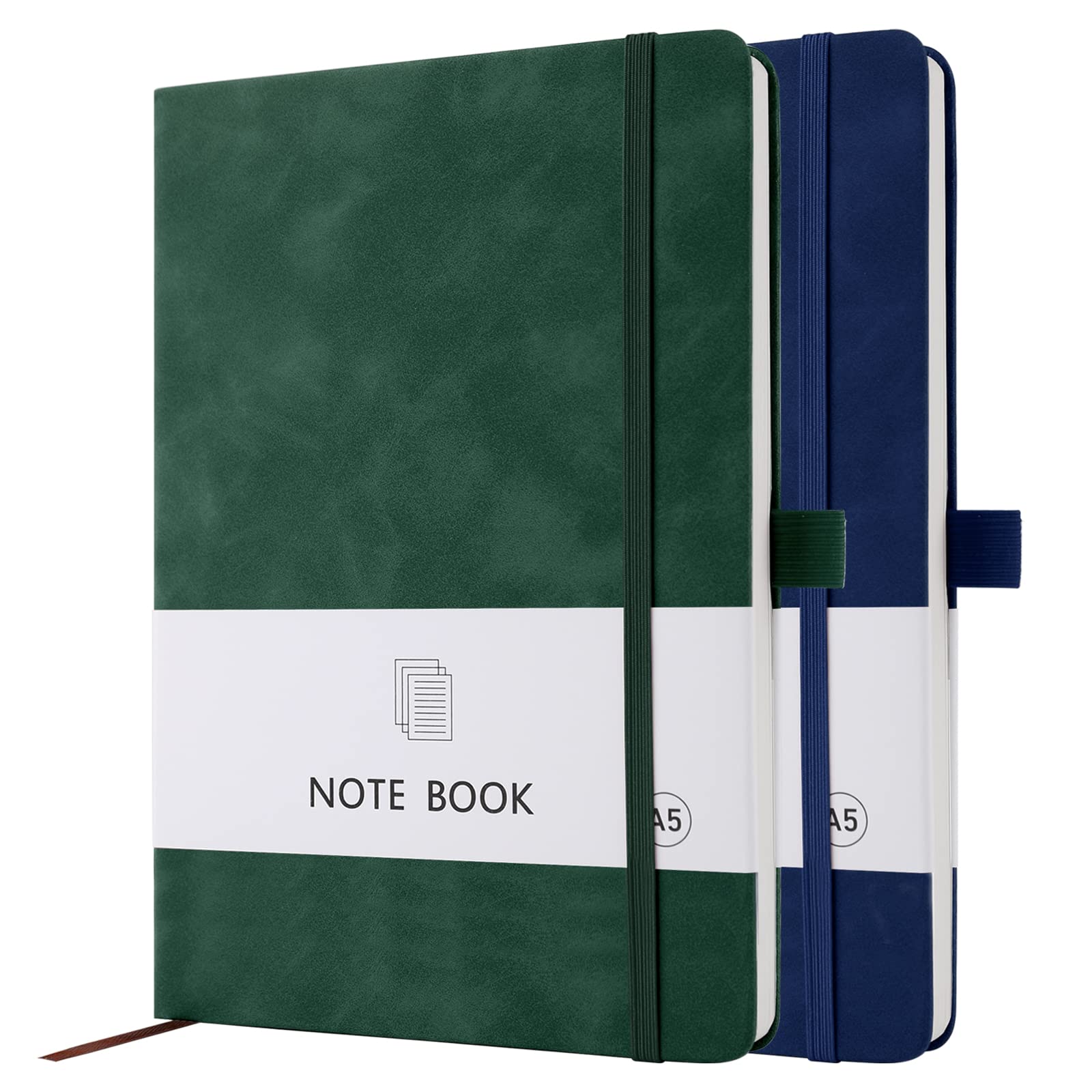 A5 Notebook, 2 Pack Notebook A5 200 Pages 100 GSM Journal Notebook Hardback Notepad with Bookmark, Pen Loop, and Elastic Closure (Blue+Green) — image 1