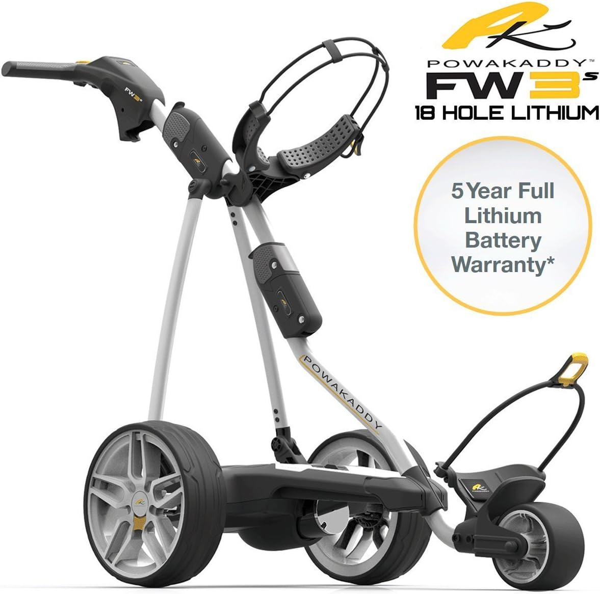 POWAKADDY FW3s WHITE ELECTRIC GOLF TROLLEY +18 HOLE LITHIUM BATTERY / NEW 2018