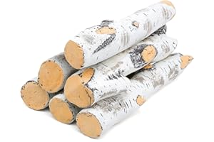 SearCook Gas Fireplace Logs Set Ceramic White Birch Wood Logs for Indoor Inserts, Fireplaces, Outdoor Firebowl, Ethanol, Linear Fire Pits Ceramic Fiber Fake Wood Logs, Fireplace Decor 6pcs
