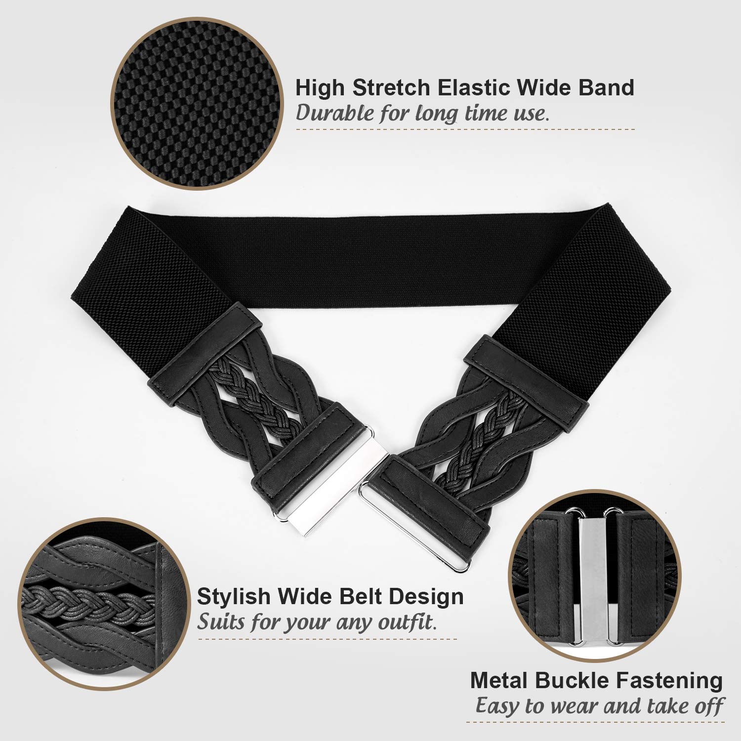 Women Vintage Wide Elastic Stretchy Waist Belt Ladies Retro Waistband for Dress by WHIPPY