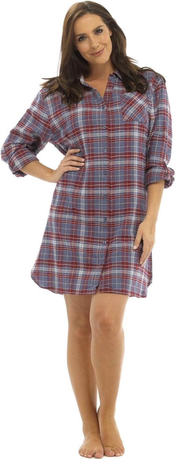 Foxbury Ladies Yarn Dyed Button Through Blue & Burgundy Check Night