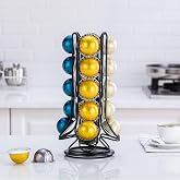FlagShip Vertuo Pod Holder Coffee Pod Carousel Stand Storage for Nespresso Vertuoline, Small Size 360-Degree Rotation Wire Metal Black (20 Pods Capacity)
