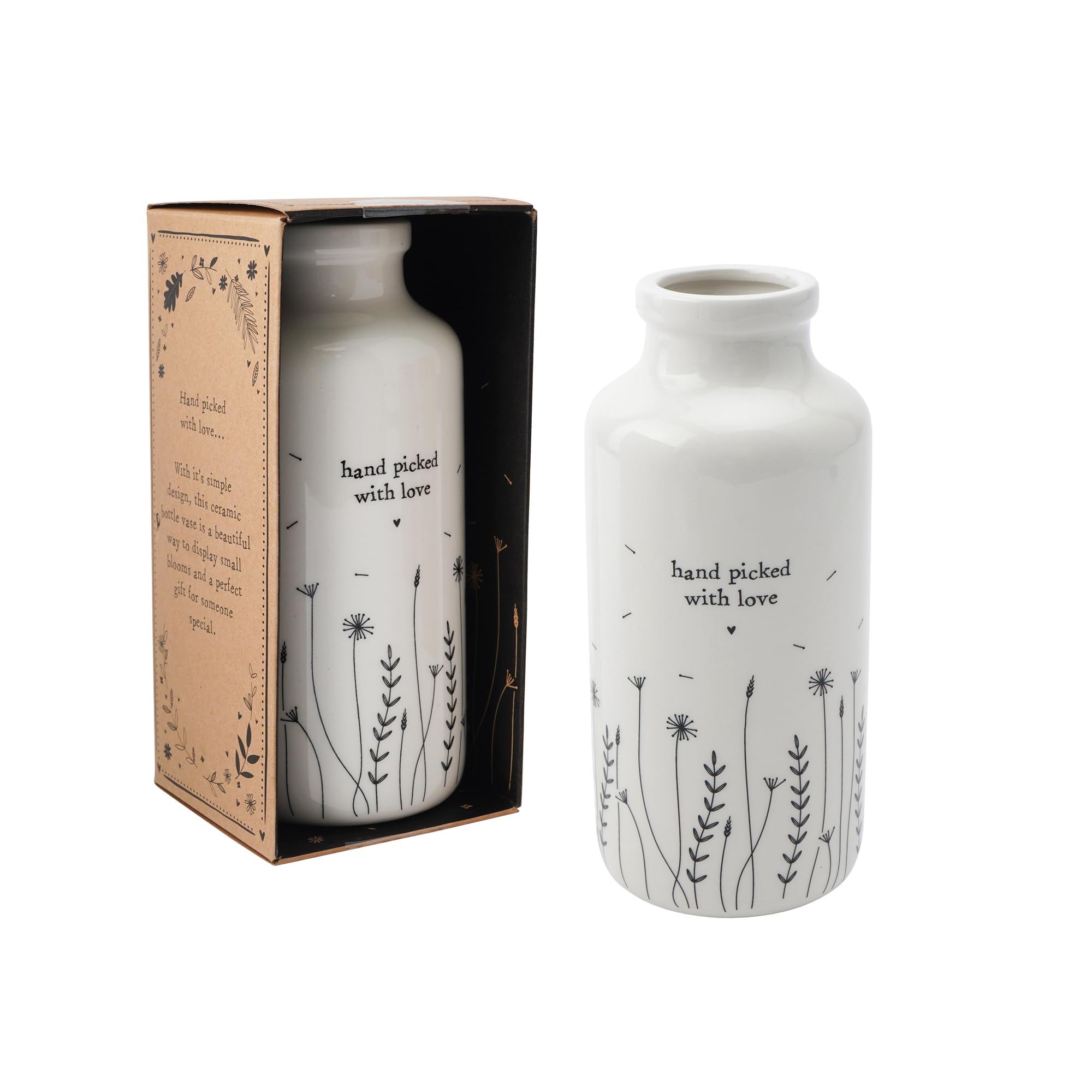 CGB Giftware | Send With Love 'Hand Picked..' Ceramic Bottle Vase In Gift Box | Ceramic Vase | Homeware | Home Decor | New Home Gift | GB07476