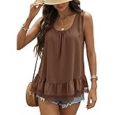 Dokotoo Casual Tank Tops for Women 2026 Round Neck Camisole Top Ruffled Hem Shirt Lace Trim Loose Summer Tops