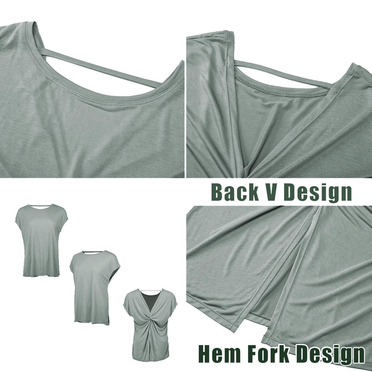 Women\'s Open Back Shirts Short Sleeve Top, Sexy Modal Backless T-Shirt Yoga Tops Dark Grey