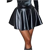 OYOANGLE Women's PU Leather Ruffle A Line Short Skirts Y2K Going Out Skirts Clubwear