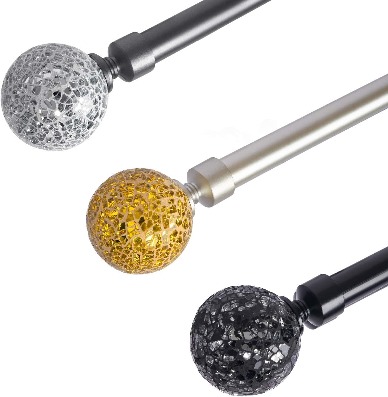 Coquilles Glass Mosaic Ball Finials Curtain Rod，3/4” Adjustable Curtain Rod，28-48 Inch，Black: Home & Kitchen