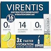 VIRENTIS 16 Sticks Electrolytes Powder Packets Sugar Free Hydration Packets, Liquid Daily IV Electrolyte Drink Mix for Rehydration with 8 Electrolytes & 6 Vitamins, 0 Calorie, Low Sodium, Lemon Lime