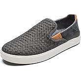 OLUKAI Lae'ahi Lauhala Men's Woven Leather Shoes, Versatile Everyday Leather Sneakers, Easy Slip On Design, All-Day Wear & Comfort