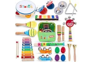 Stoie's Kids Musical Instruments Set 24 pcs for Toddler Ages 3-5 - Baby Wooden Percussion Musical Toys for Little Boys & Girls 9-12 Years Old- with Xylophone and Maracas - to Play in First Mini Band
