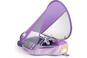 V CONVEY Mambobaby Float Add Tail No Flip Over Non-Inflatable Baby Swim Float Pearl Foam Solid Water Floats Smart Swim Trainer Infant Pool Float Swim Ring with Sun Canopy