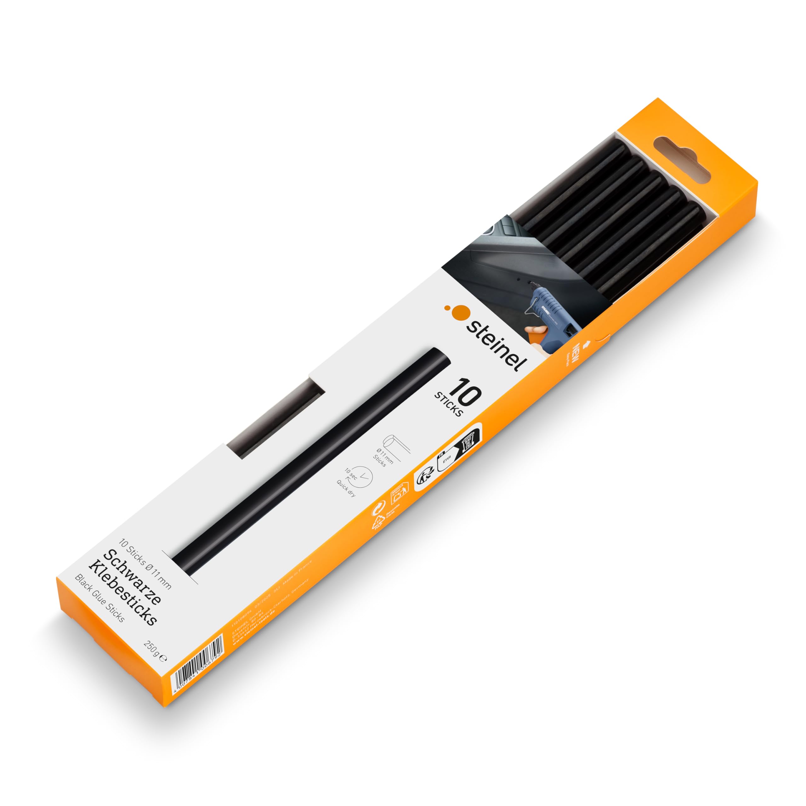 Steinel Glue Sticks Black, Hot Cartridges, Strong Universal Bonding, Dark Materials (Pack of 10), for glue guns, 25 x 1.1 x 1.1 cm
