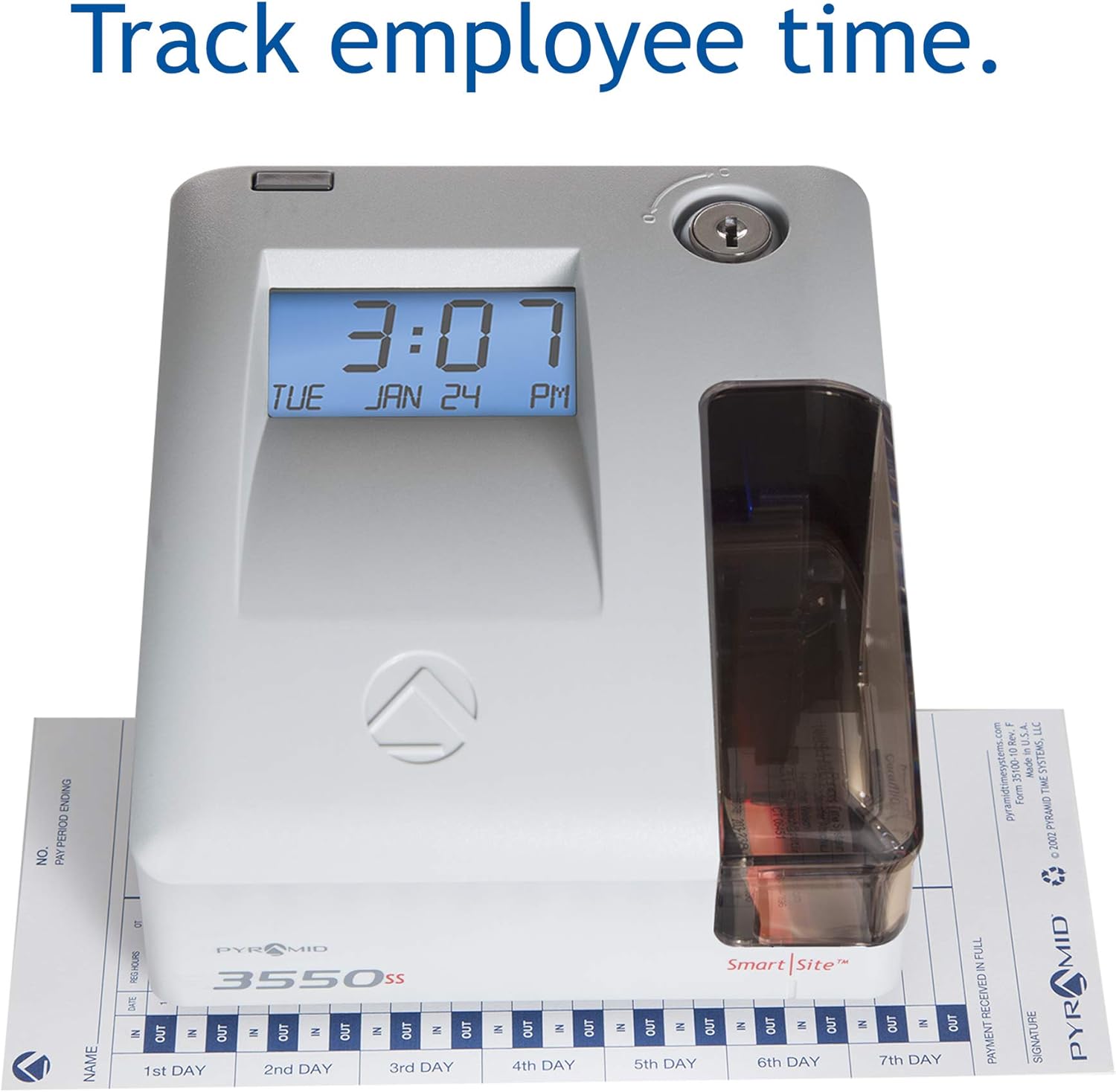Pyramid Time Systems, Model 3550SS SmartSite Time Clock and Document Stamp, Patented SmartSite LED Linear Light Guide, Includes 25 time Cards, Ribbon, 2 Security Keys and User Guide, Made in USA : Electronics