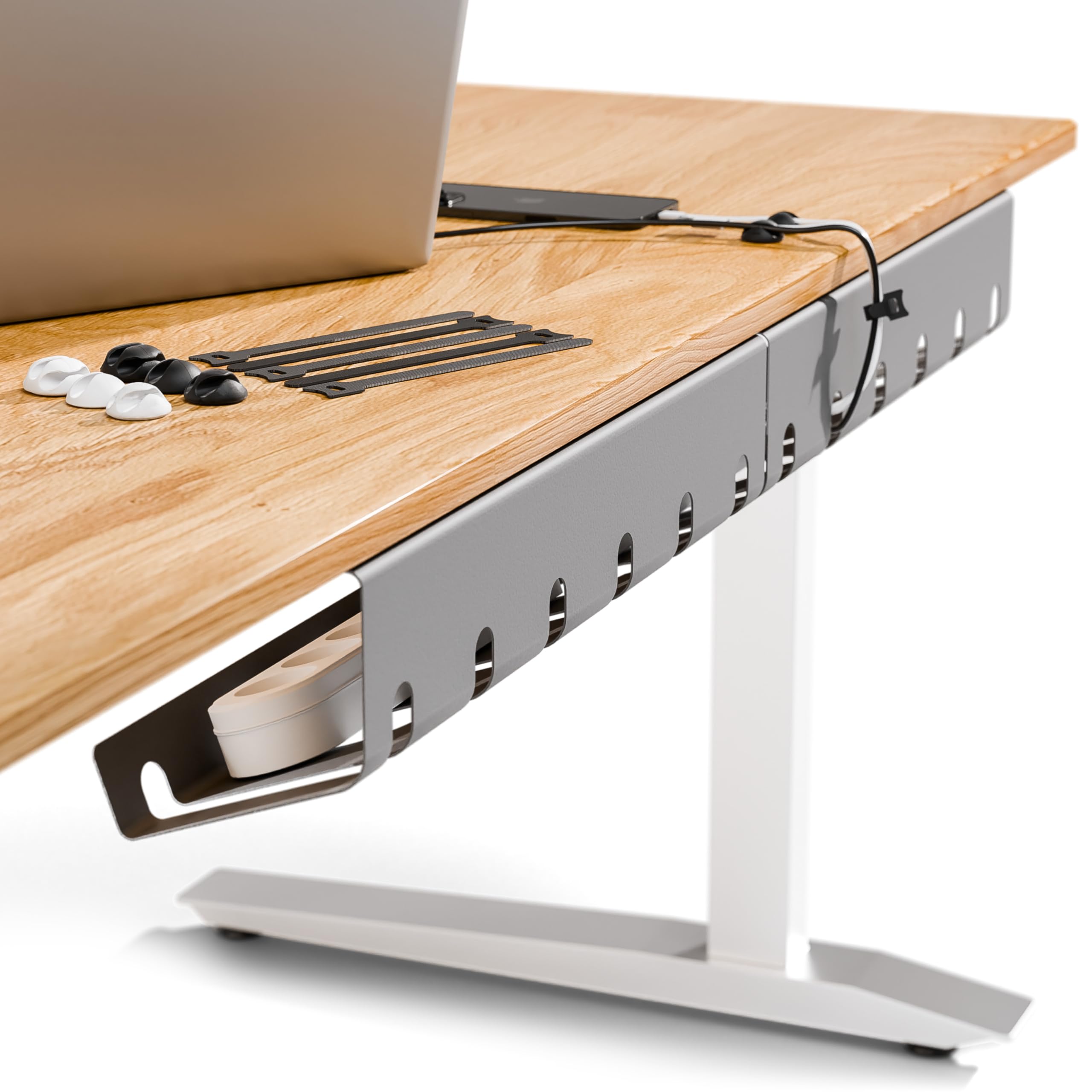 PAMO Cable Management Under Desk for Easy mounting Under-Table I incl. 10X Cable Ties I Desk Organizer for Office/Home Office Table |Thoughtful Cable Tray Holder…