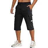 TACVASEN Men's Capri Pants Cargo Long Shorts Quick Dry Lightweight 3/4 Pants Below Knee Summer Hiking Work