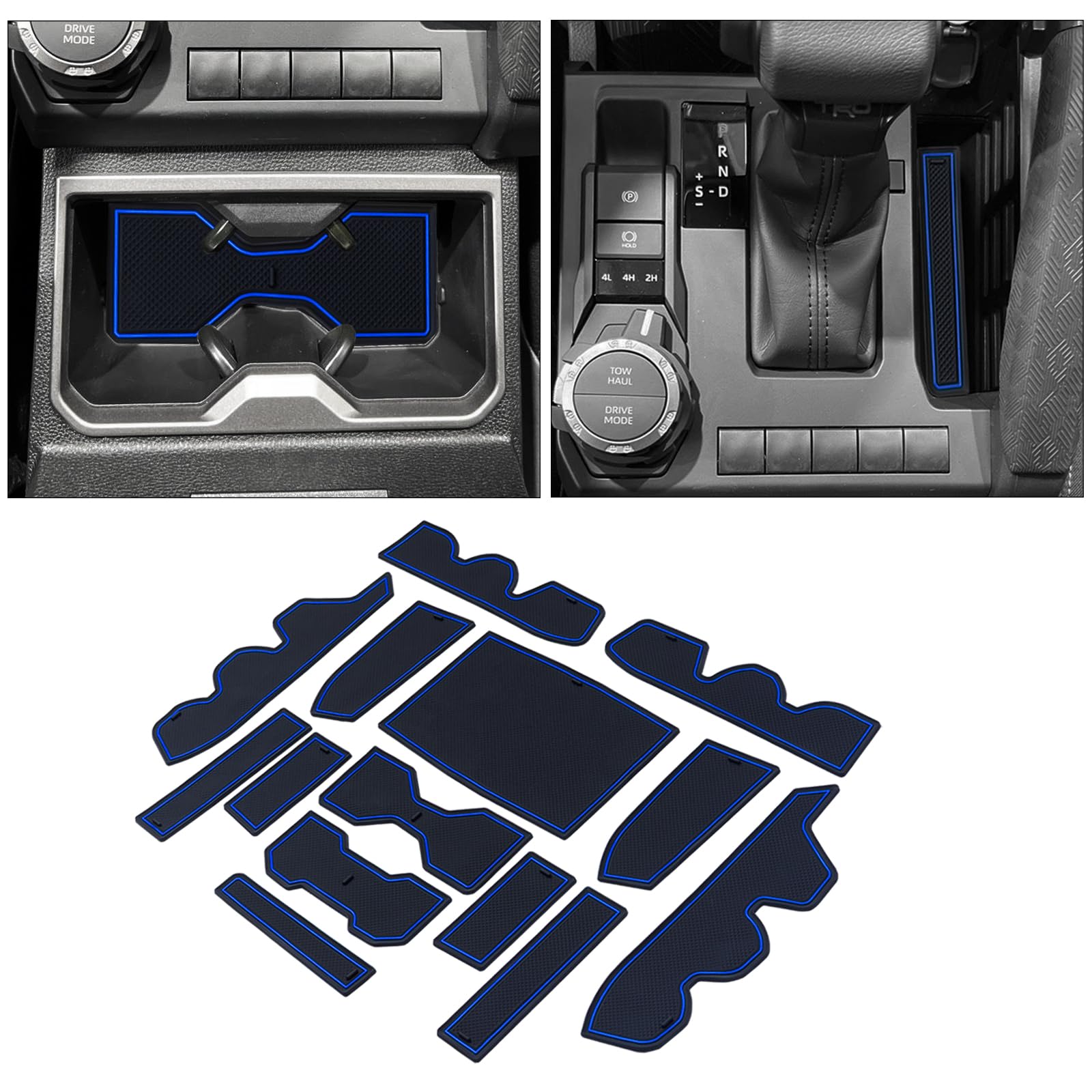 Photo 1 of ** 13 PCS **Premium Custom Liner Mat Compatible with 2024 2025 Toyota Tacoma(4th Gen) Double Cab Accessories Center Console Door Pocket Cup Holder 14Pcs?Dark Blue?Patented Design?