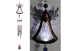 Taman Wind Chime - Angel Solar Lights Wind Chimes for Outside Indoor Crackle Glass Ball LED Decorative Mobile Memorial Gift, Aluminum Tubes for Home, Outdoor, Yard, Patio,Garden Decor