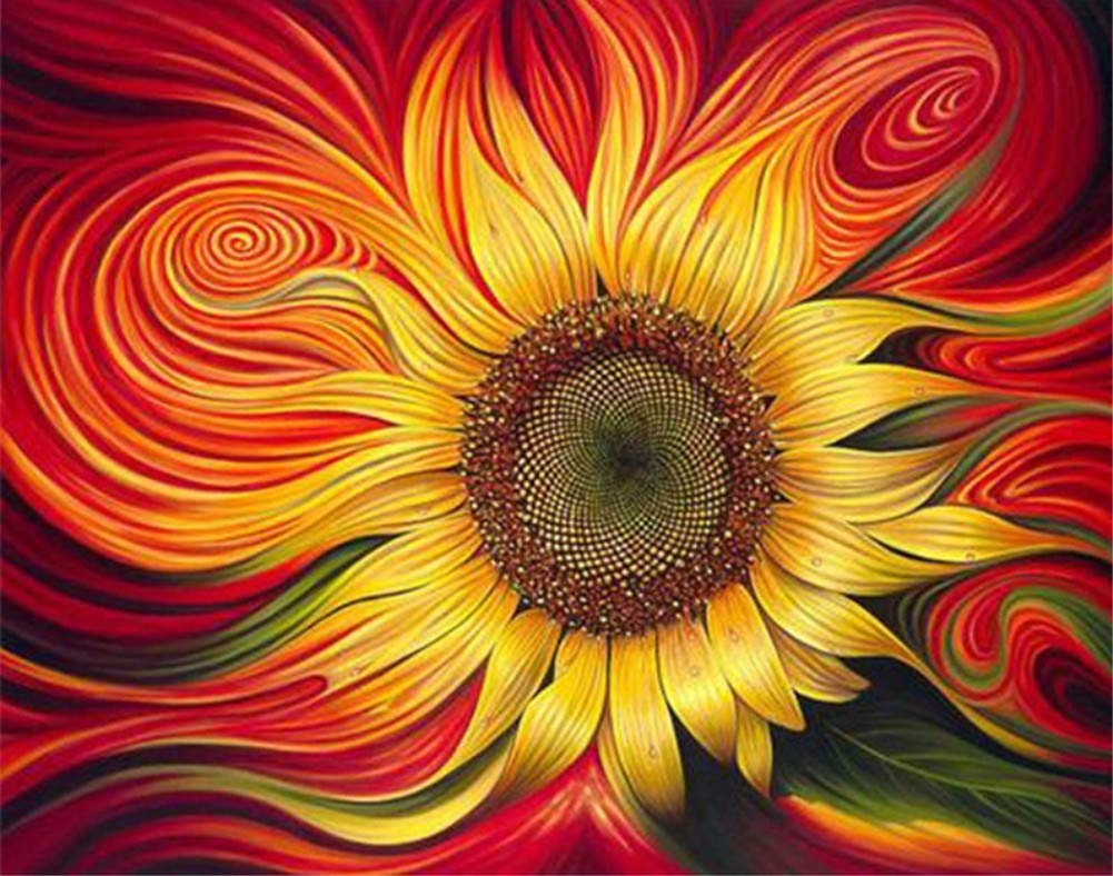 ABEUTY Paint by Numbers Kits Sunflowers Abstract Red Flowers, DIY Number Painting Canvas Wall Art 40x50cm, No Frame