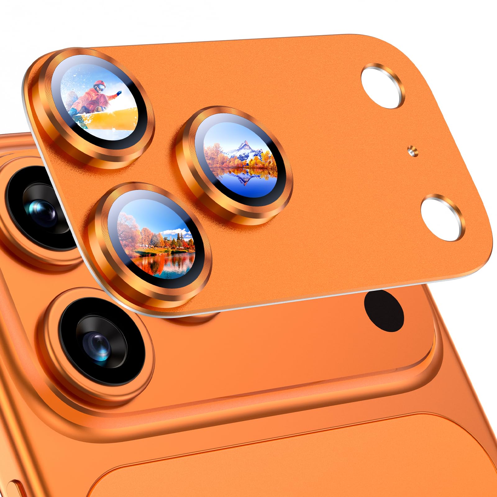 Photo 1 of Uyiton Compatible with iPhone 17 Pro Camera Lens Protector - [Not Easy to Break][Strong Adsorption][Case-Friendly] Metal Tempered Glass Rear Camera Screen Cover - Cosmic Orange