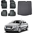 Floor Mats & Cargo Liner Set for Peugeot 301 2012-2021 | Black TPE All Weather Custom Fit Floor Liner for 1st 2nd Rows and Trunk Car Mats