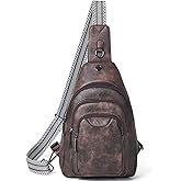 Leresas 10L Crossbody Sling Bag for Women Men Anti Theft Cross Body Fanny Pack Belt Bag Purse Gifts for Women Faux Leather, Coffee