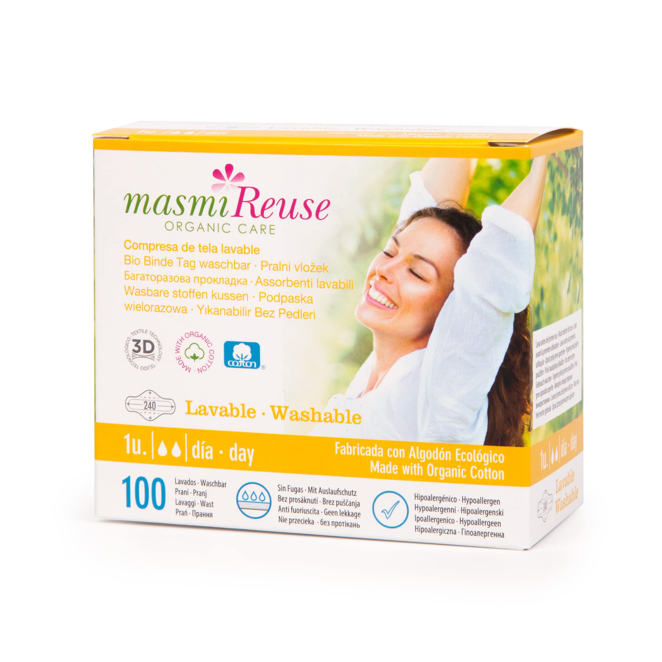 Masmi Washable Reusable Cotton Menstrual Day Pads. Equivalent to 2 tampons, up to 100 Washes. Made with GOTS Certified Organic Cotton (Global Organic Textile Standard), Purple