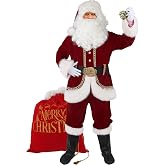 Wabolay Santa Claus Costume for Men 11PCS Christmas Deluxe Santa Suit Adult | Professional Flocking Santa Clause Outfit Complete Xmas Suits with Soft Faux Fur for Party, Cosplay, Holiday &amp; New Year