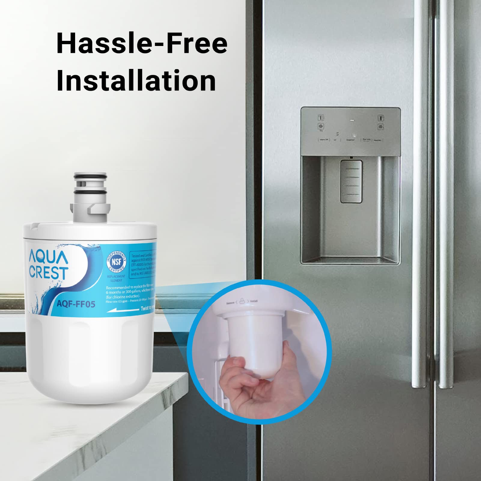 AQUA CREST 5231JA2002A Refrigerator Water Filter, Replacement for LG® LT500P®, GEN11042FR-08, ADQ72910911, ADQ72910901, ADQ72910907, Kenmore 9890, LFX25974ST, LMX25964ST, 3 Filters