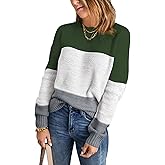 Dokotoo Womens Color Block Sweaters Long Sleeve Crewneck Pullover Knit Jumper Tops