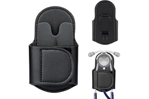 DOUFUHUA Premium PU Black Leather Stethoscope Holder Hip Clip Compatible with Littmann and Most Stethoscopes, Stethoscope Holster Clips Holder Fit for Nurse, Physicians Stethoscope Pocket/Belt/Scrubs