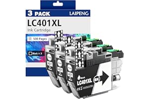 LC401XL 401XL LC401 Black Ink Cartridges Compatible for MFC-J1010DW MFC-J1012DW MFC-J1170DW MFC-J1800DW Printer High Yield (3