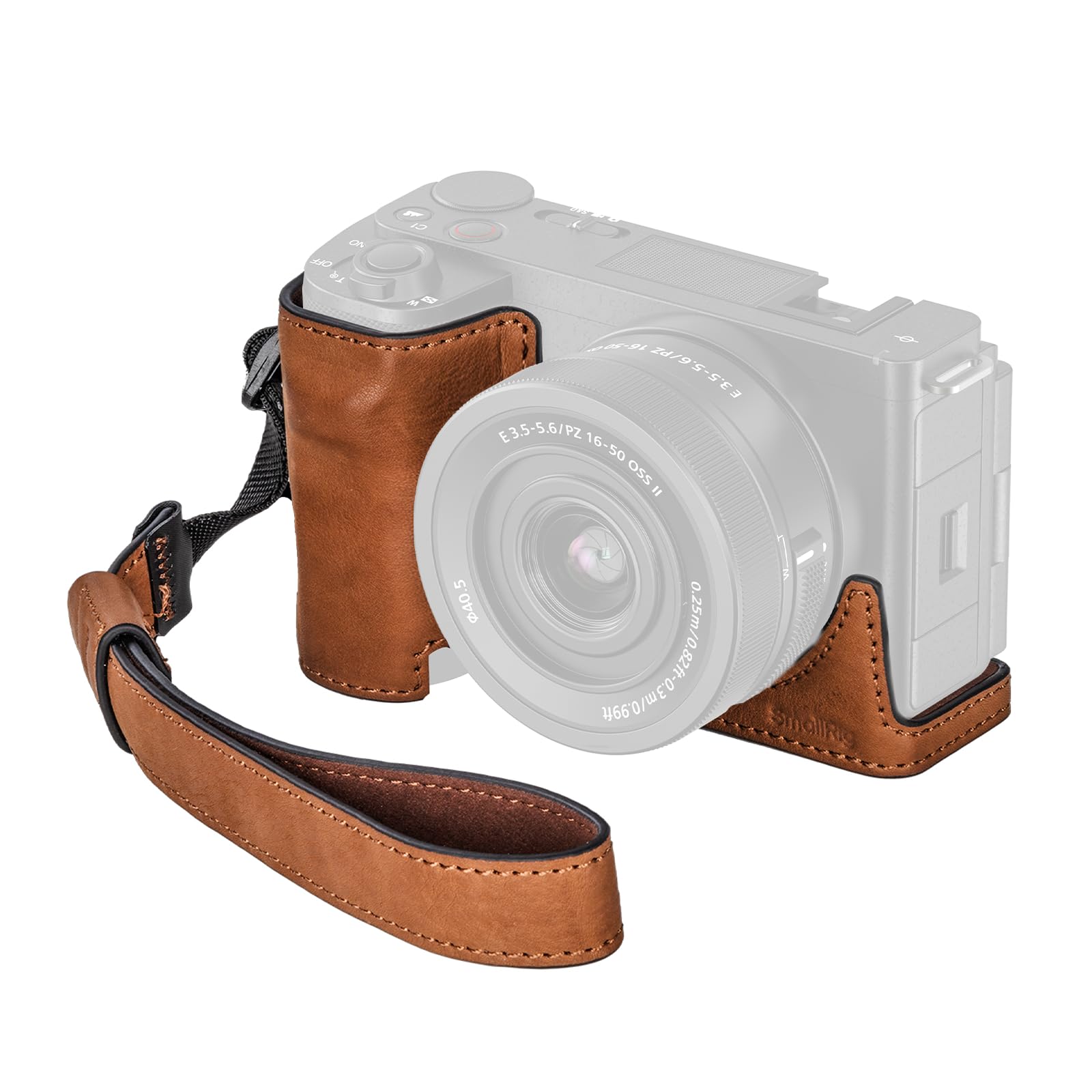 SMALLRIG Camera Leather Case with Wrist Strap, Vintage Style Leather Camera Half Case Kit, Aluminum Alloy Frame, Built-in 1/4"-20 Threaded Hole, for Sony ZV-E10 II (Brown) - 4889