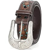 XZQTIVE Women Men Genuine Leather Belt Vintage Ladies Western Belt Engraved Tooled Leather Belt Cowboy Cowgirl Country Belt