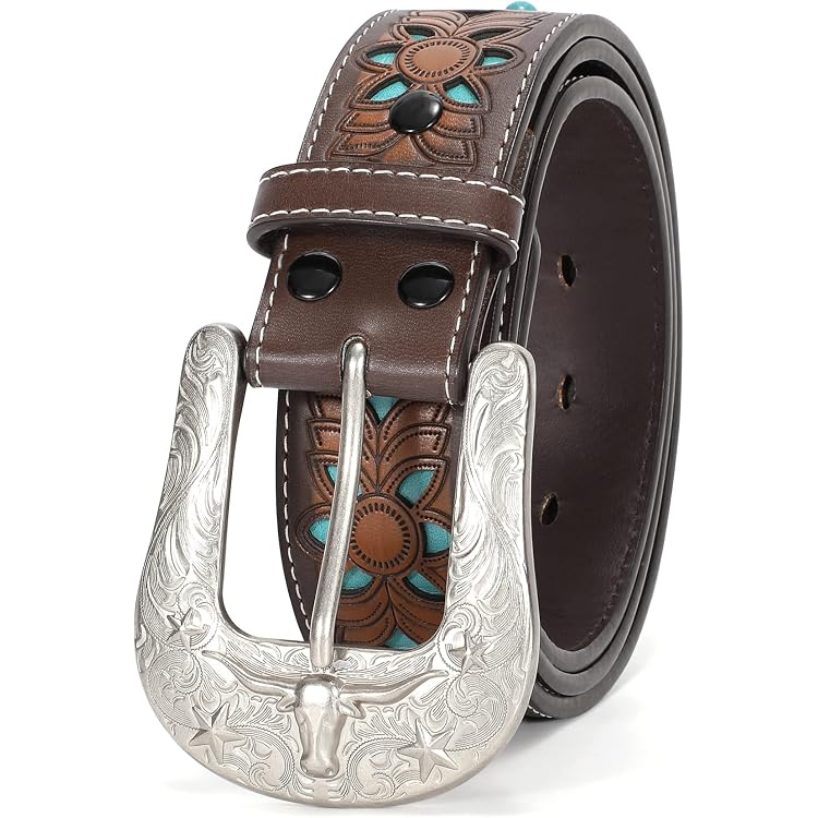 Western Turquoise Rhinestone Studded Faux Crocodile Print  display picture 1