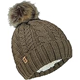 Timberland Women’s Cable Knit Faux Fur Pom Beanie - Soft Winter Hat, Ribbed Cuff, Warm Lining, Stylish Cozy Cold Weather Wear