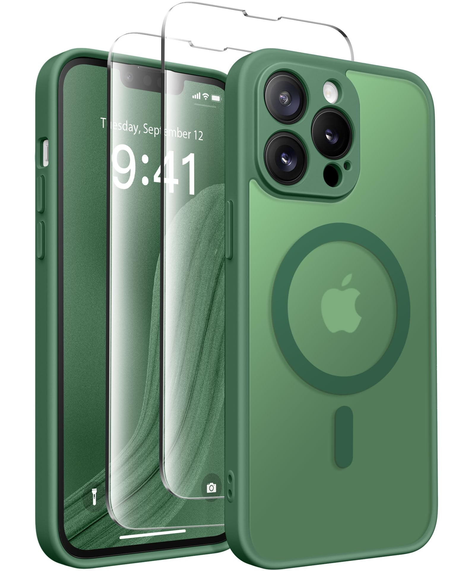 CAPRARO Magnetic for iPhone 13 Pro Case, [Compatible with MagSafe] [Full Camera Protection] Shockproof Protective Slim Translucent Matte Phone Case iPhone 13 Pro Case,LotusGreen