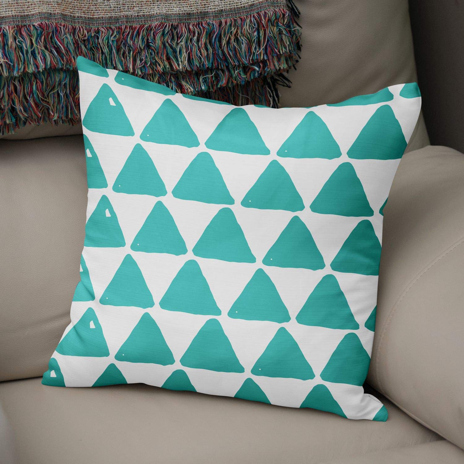 Bonamaison Decorative Cushion Cover Turquoise & White, Throw Pillow Covers, Home Decorative Pillowcases for Livingroom, Sofa, Bedroom, Size: 50x50 Cm - Designed and Manufactured in Turkey
