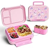 Zuhose Kids Bento Lunch Box, 5-Compartment Leakproof Container with handle Movable Snack Box BPA-Free, Dishwasher & Microwave Safe Utensils Included for Kids/Adults | School, Office & Travel | Pink