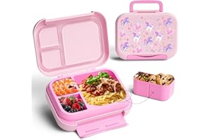 Zuhose Kids Bento Lunch Box, 5-Compartment Leakproof Container with handle Movable Snack Box BPA-Free, Dishwasher & Microwave Safe Utensils Included for Kids/Adults | School, Office & Travel | Pink