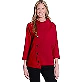 Ali Miles womens Jacquard Logo Knit Tunic Mock Neck Back Zip Button Detail