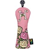 Floral Golf Club Head Covers Set for Driver Fairway Hybrid,Pink Headcovers | Carnation Tulip Rose Embroidered Flowers Golf Head Covers for Women Lady Girl