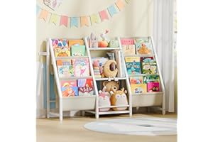 Kids Bookshelf Toy Storage Organizer - Book Shelf for Kids Rooms, 2 Sides Kid Bookcase with 3 Tierd Toy Storage Organizer, Wh