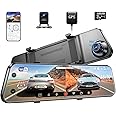 AZDOME PG17 WiFi Rear View Mirror Camera, 12" Mirror Dash Cam, Dual Camera 2.5K Front and 1080P Rear Camera for Car, Free 64GB TF Card, Waterproof Backup Camera Night Vision, Parking Assistance GPS