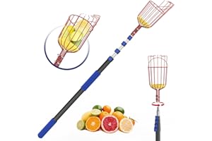 SKGPOLE 18FT Reach Fruit Picker, 3-11 Foot Sturdy Aluminum Telescoping Fruit Picker Extension Pole with Metal Twist-on Basket, Suit for Apple Pear Lemon Mango Guava Orange Avocados Tree Fruit Picking