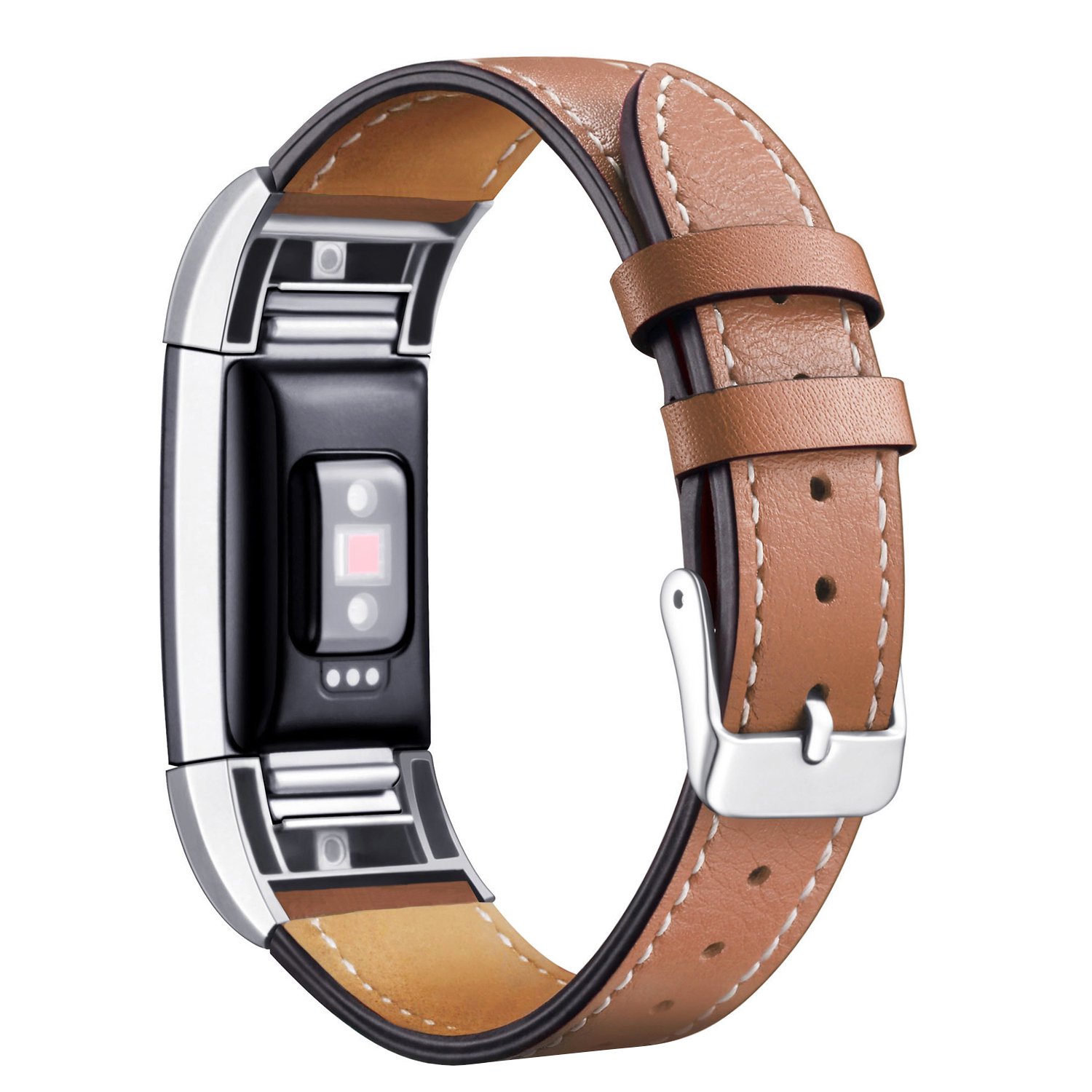 Mornex Strap Compatible Fitbit Charge 2 Band Leather Strap, Classic Adjustable Replacement Wristband Fitness Accessories With Metal Connectors