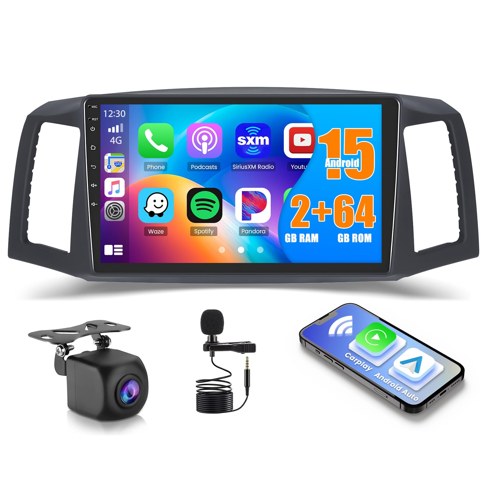 Photo 1 of [2G+64G] Android 15 Car Stereo for Jeep Grand Cherokee 2004-2007 Wireless Carplay Android Auto,10.1 inch Touch Screen Car Radio GPS FM RDS EQ WiFi Bluetooth+AHD Backup Cam