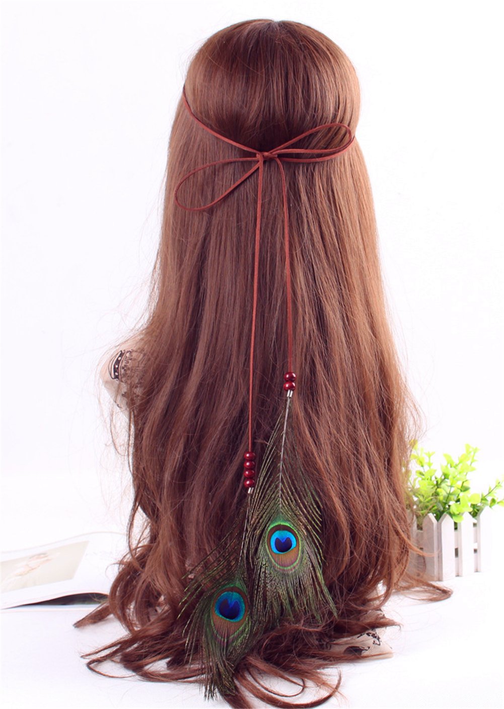 Zhiheng Indian Feather Headdress Necklace Waistband Peacock Hippie Headband Boho Headwear Carnival Head Pieces Hair Accessories Masquerade Fancy Dress for Party Festival (Style 1) — image 1