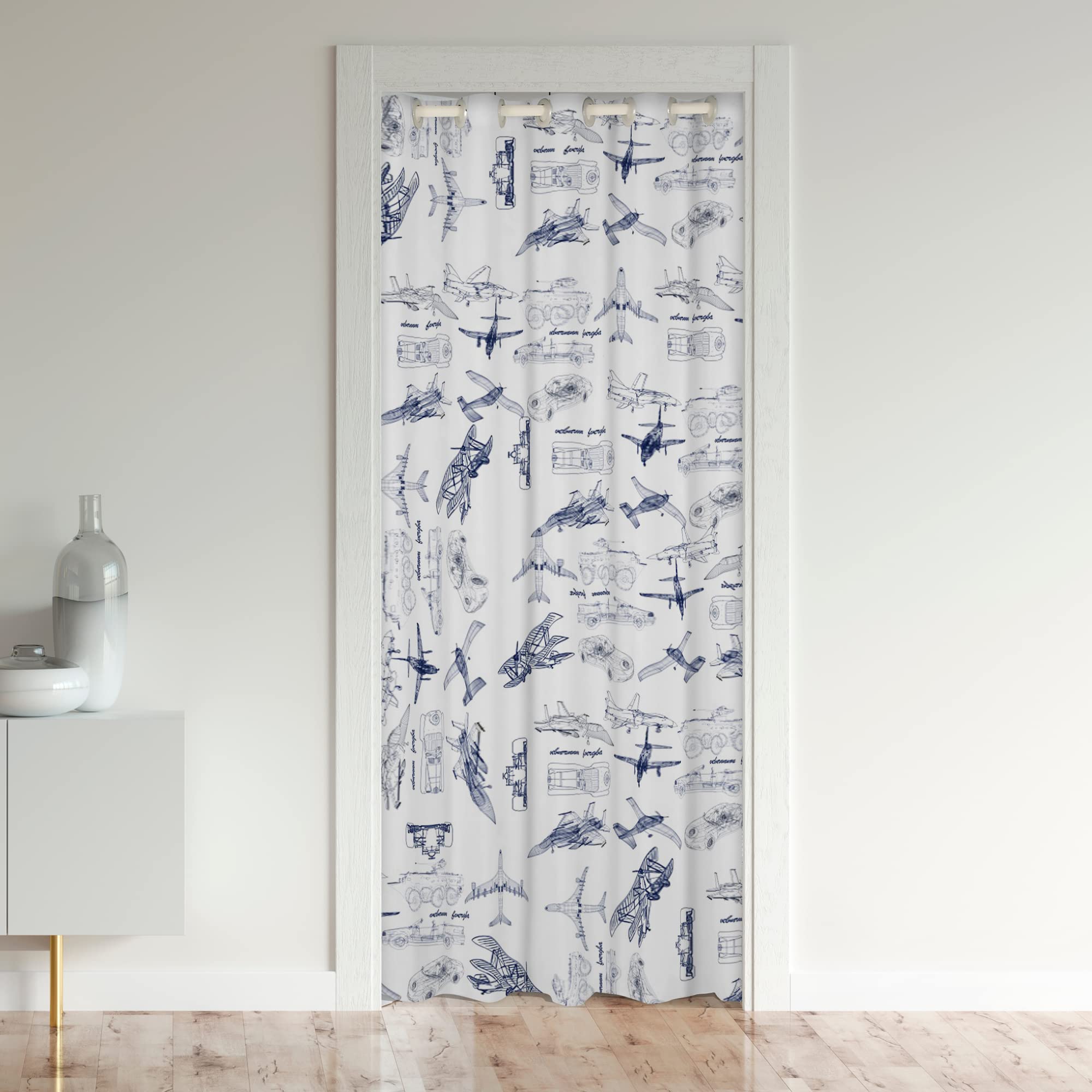 Loussiesd Airplane Door Curtain for Doorway Privacy,Flight 30%-50% Room Darkening Blackout Curtain,Aircraft Flying Travel Decor Blue White Room Divider Curtain Cover,132x203cm 1 Panel