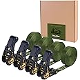 1”x15’ Endless Ratchet Tie Down Strap (No Hook) for Car Rack, Utility Trailer, Pickup Truck Bed, Ratcheting Securing Straps for Cargo, Kayak (Olive Green, 1" x15'-4 Pack)